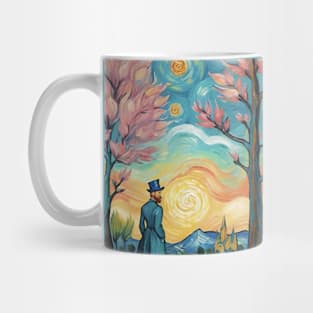 Starry Night Reverie: Van Gogh-Inspired Landscape with Solitary Figure Mug